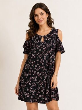 Monnuro Black Pink Floral Cold Shoulder size 1X